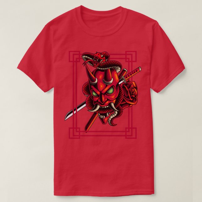 Camiseta Demon japonés Harajuku Kabuki Yokai Oni máscara fa (Diseño del anverso)
