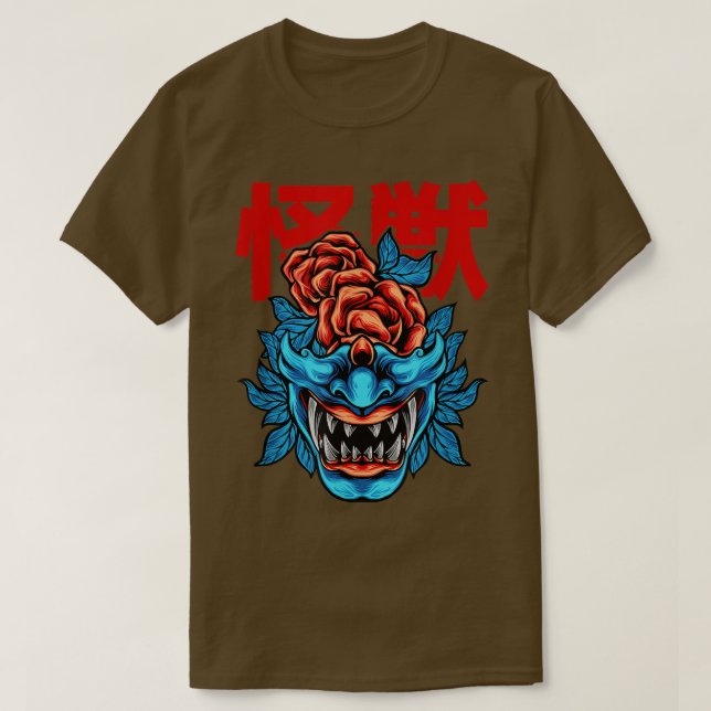 Camiseta Demon japonés Samurai Oni Face Mask Glitch  (Diseño del anverso)