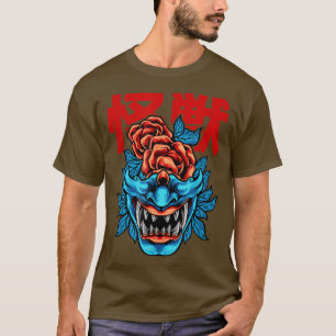 Camiseta Demon japonés Samurai Oni Face Mask Glitch 