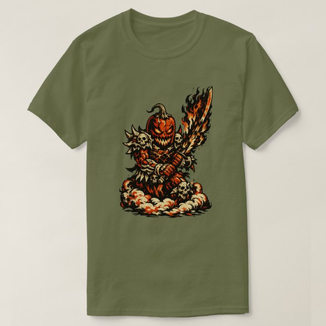 Camiseta Demonio de Fuego Chili Halloween — Guerrero Oscuro (Diseño del anverso)