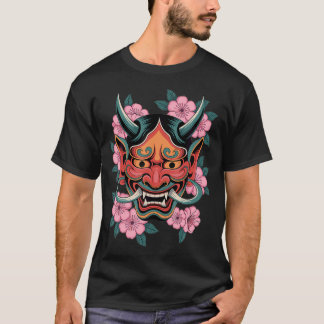 Camiseta Demonio Japonés Flor de Cerezo Yokai Diablo Hannya