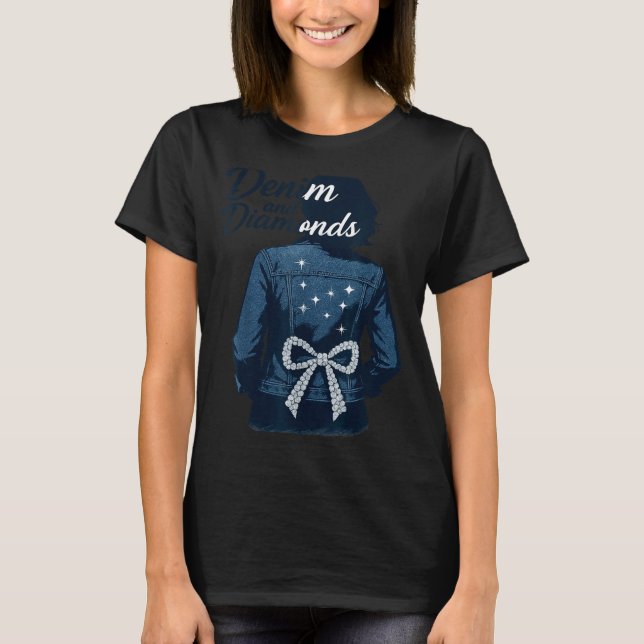Camiseta Denim And Diamonds Bow Ladies Girls Jeans Women  (Anverso)