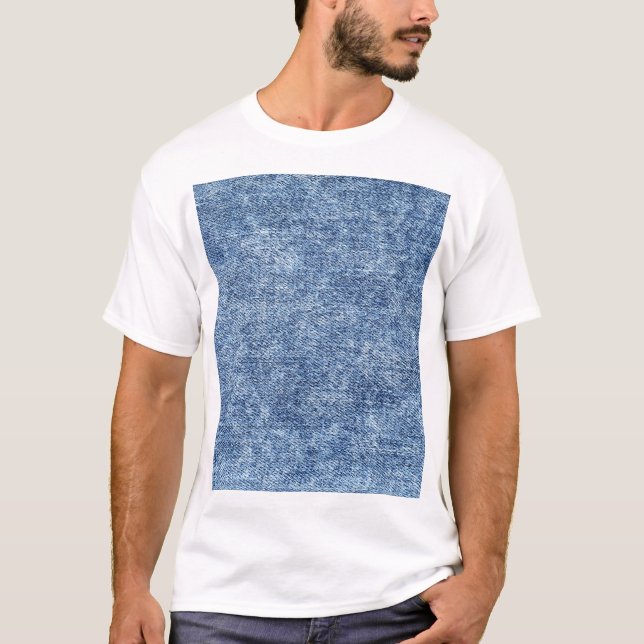 Camiseta Denim azul de lavado con ácido, textura de cierre. (Anverso)