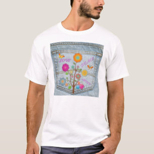 Camiseta Denim Back Pocket Flowers Peace Love Hope T-shirt