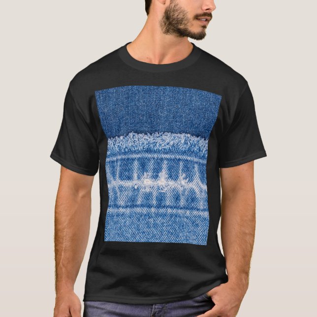 Camiseta Denim desgarrado: marco doble de jeans azules (Anverso)
