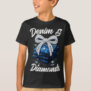 Camiseta Denim y diamantes inclinan la moda occidental glam
