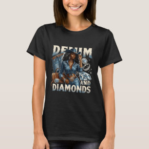 Camiseta Denim Y Diamantes Melanin Africano Chicas Vaqueras