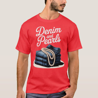 Camiseta Denim y Perlas para las Damas 2025 Denim con Perla