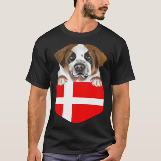 Camiseta Denmark Flag St Bernard Dog In Pocket (Anverso)