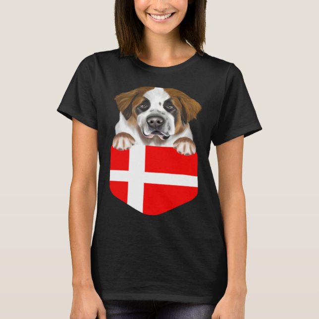 Camiseta Denmark Flag St Bernard Dog In Pocket (Anverso)