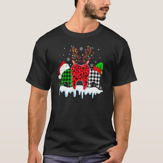 Camiseta Dental Assistant Merry Christmas Leopard Plaid Too (Anverso)
