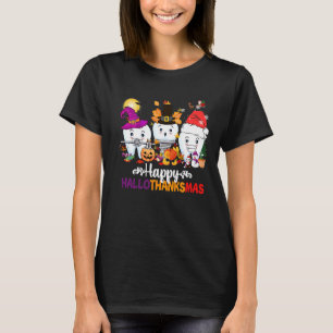 Camiseta Dental Happy HalloThanksmas dentaduras gnome Happy