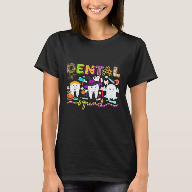 Camiseta Dental Squad Dentist Witch Halloween Boos Crew Cos (Anverso)