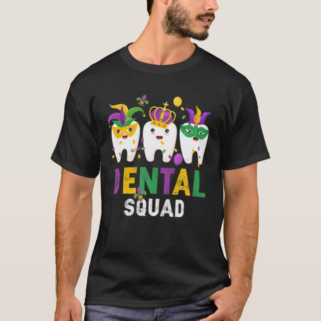 Camiseta Dental Squad Jester Mask Teeth Dentist Mardi Gras (Anverso)