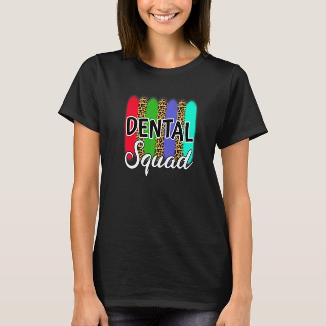 Camiseta Dental Squad Leopard Print Dentist Dentistry Hygie (Anverso)