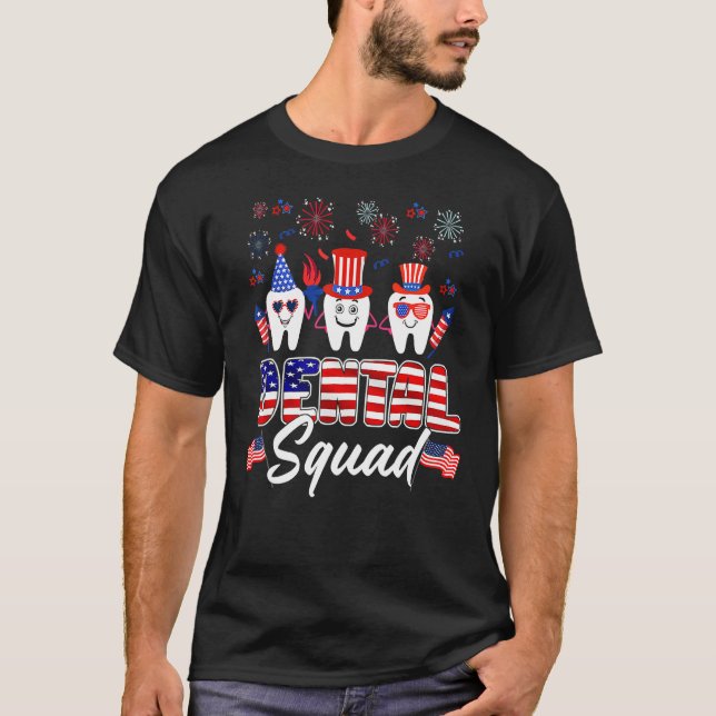Camiseta Dental Squad Tooth American Flag 4th Of July  Dent (Anverso)