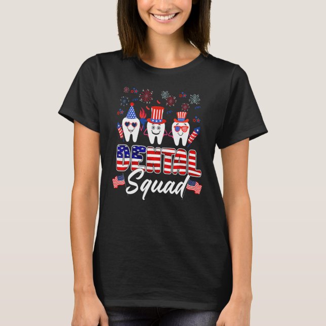 Camiseta Dental Squad Tooth American Flag 4th Of July  Dent (Anverso)