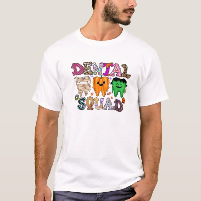 Camiseta Dental Squad Tooth Leopard Halloween Dentist Spook (Anverso)