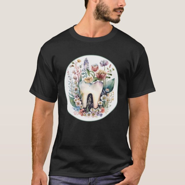 Camiseta Dental  with Lovely Tooth and Wildflower Graphic (Anverso)