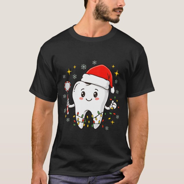 Camiseta Dentist Christmas Teeth Xmas Lights Funny Dental S (Anverso)