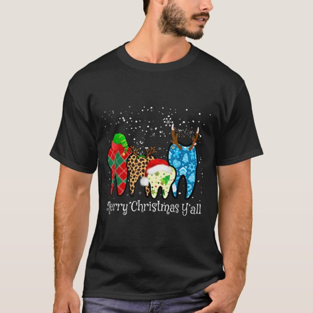Camiseta Dentist Teeth Santa Hat Leopard Plaid Dental Merry (Anverso)