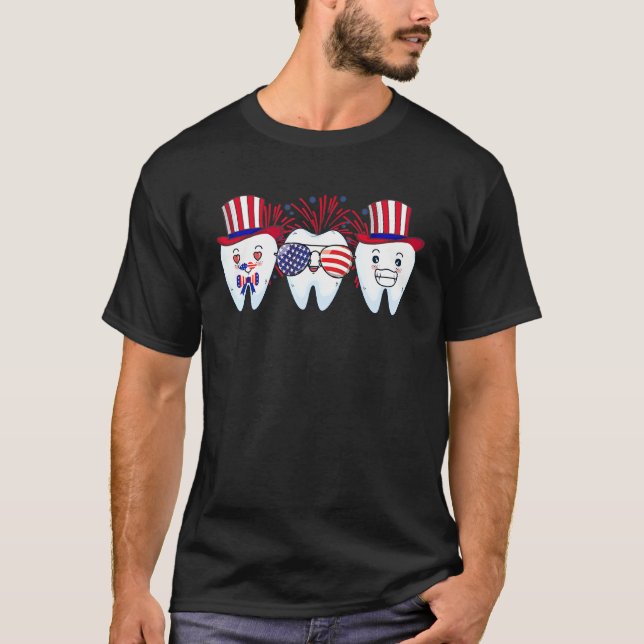 Camiseta Dentista 4 De Julio Dental Us Bandera Patriótica (Anverso)