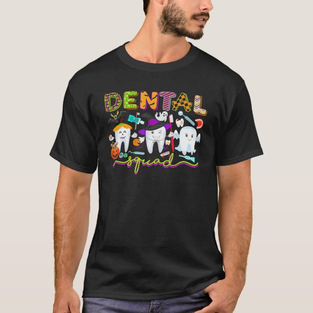 Camiseta Dentista dental Halloween Boos Vestido de la tripu (Anverso)