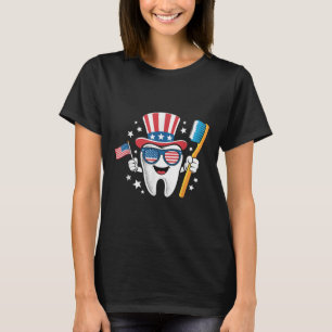 Camiseta Dentista Diente Dental Bandera Americana Divertida