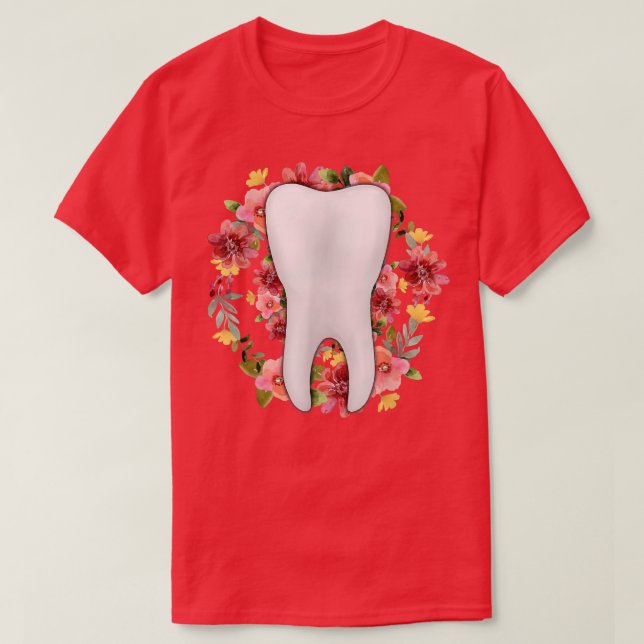 Camiseta Dentista Floral Flores Dientes Auxiliar Dental (Diseño del anverso)