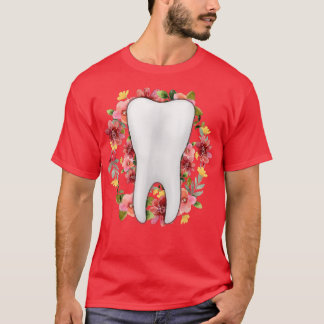 Camiseta Dentista Floral Flores Dientes Auxiliar Dental