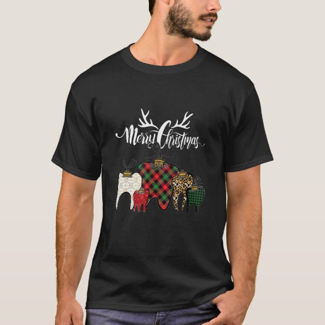 Camiseta Dentistas Navidades Funny Leopard Plaid Tooths Den (Anverso)