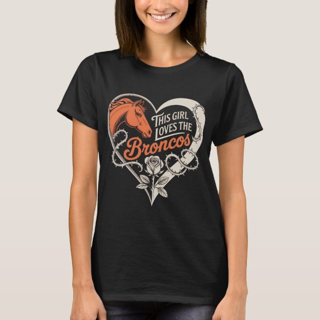 Camiseta Denver Football Girl Heart Cute Horse Lover Orange (Anverso)