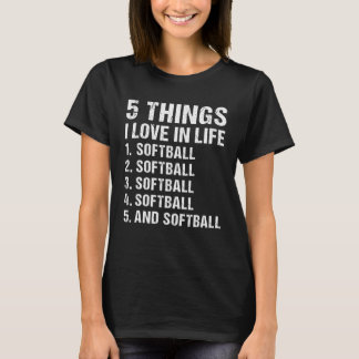 Camiseta Deporte 5 Cosas Que Amo En El Softbol De Vida