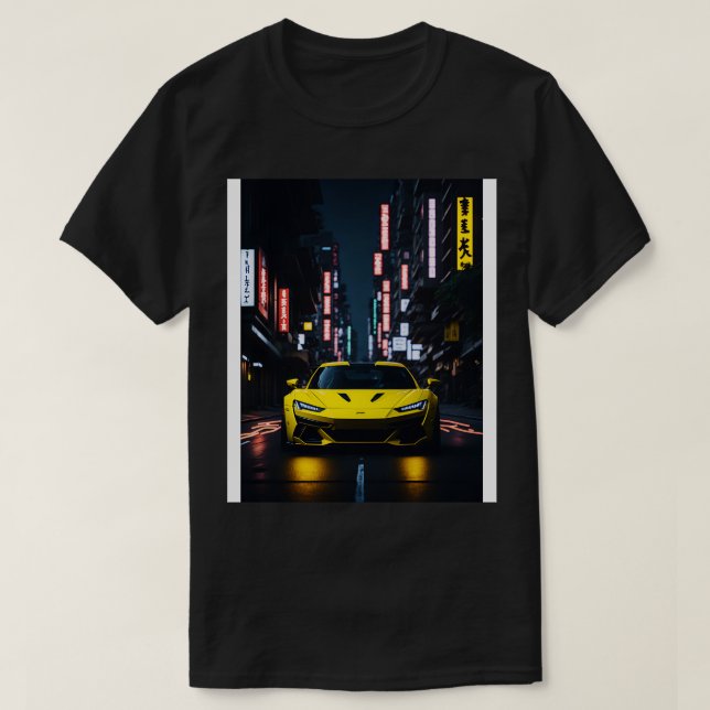 Camiseta Deporte amarillo oscuro en la ciudad neón japonesa (Diseño del anverso)