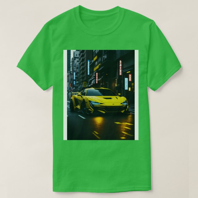 Camiseta Deporte amarillo oscuro en la ciudad neón japonesa (Diseño del anverso)