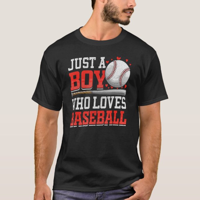 Camiseta Deporte Americano Sólo Un Niño Que Ama El Béisbol  (Anverso)