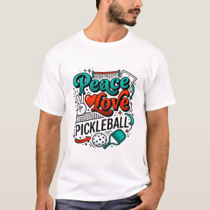 Camiseta Deporte de raqueta de pickleball de paz y amor