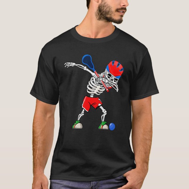 Camiseta Deporte Lacrosse Skeleton Hombres Niños Halloween  (Anverso)