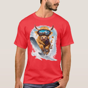 Camiseta Deportes de invierno Highland Cow Snowboarding vin