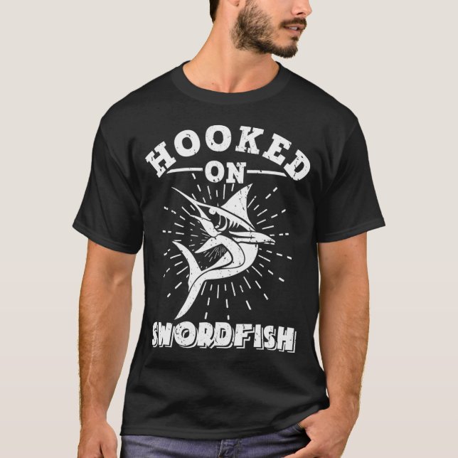 Camiseta Deportes de Pesca de Pez Espada Hooked On Pesca de (Anverso)