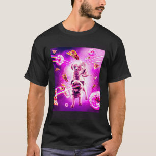 Camiseta Deportes láser Espacio gatos montando Perro Pug Ar