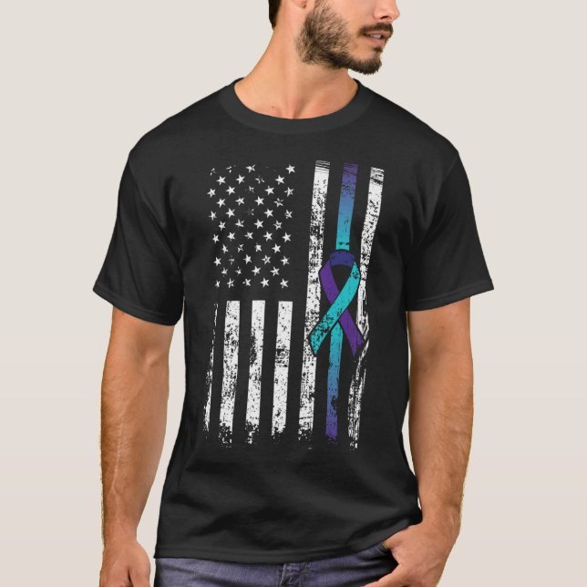 Camiseta Depresión suicida Aviso de prevención de bandera e (Anverso)