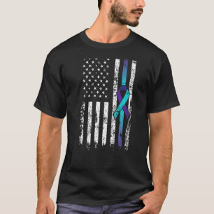 Camiseta Depresión suicida Aviso de prevención de bandera e