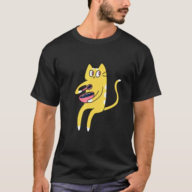 Camiseta Derpy Kitty Yellow and White Cat Eating Cereal (Anverso)
