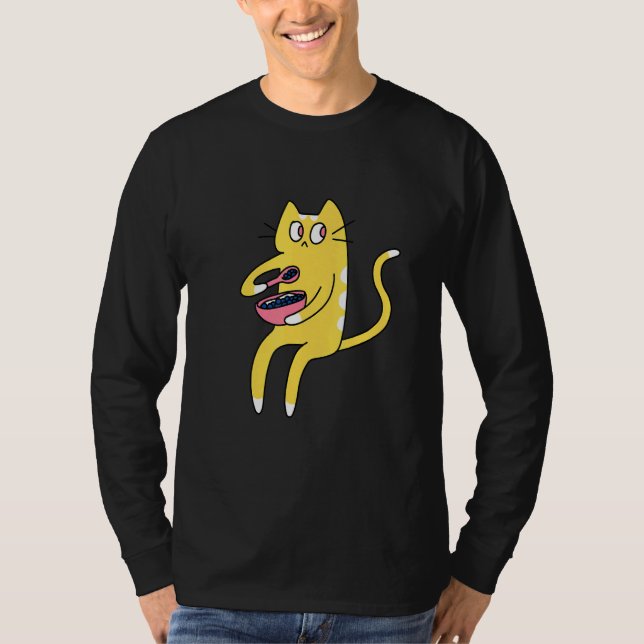 Camiseta Derpy Kitty Yellow and White Cat Eating Cereal (Anverso)