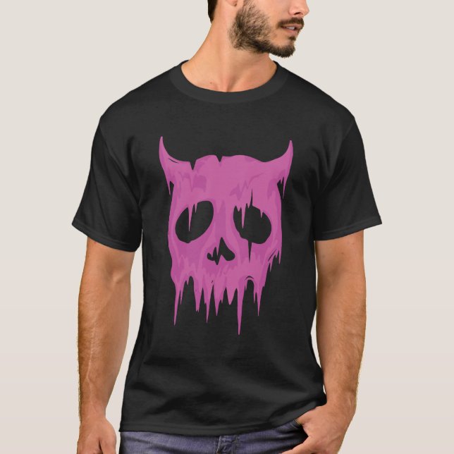 Camiseta Derrame el cráneo del demonio en rosa neón (Anverso)