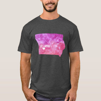 Camiseta Des Moines Iowa estado EE.UU. Mapa acuarela rosa