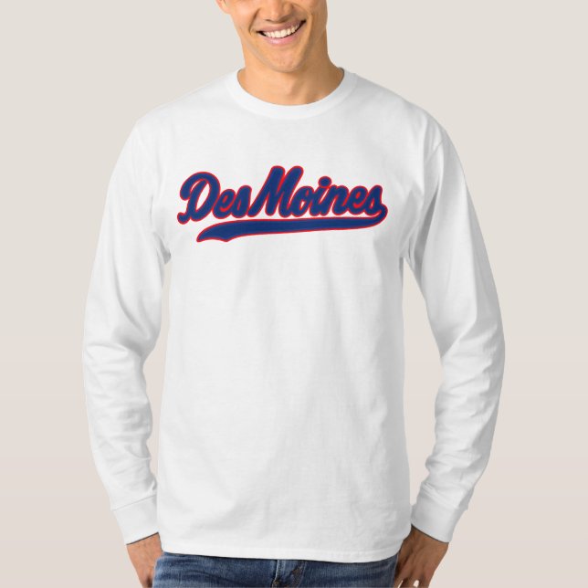 Camiseta Des Moines Iowa Script Design | Ciudad Retro (Anverso)