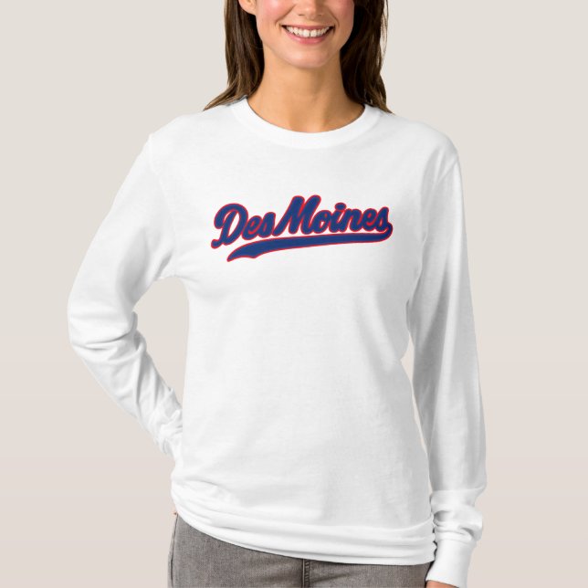 Camiseta Des Moines Iowa Script Design | Ciudad Retro (Anverso)