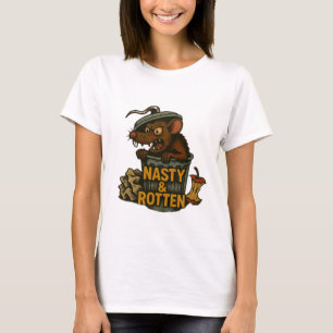 Camiseta Desagradable y podrido. Rata en un cubo de basura.